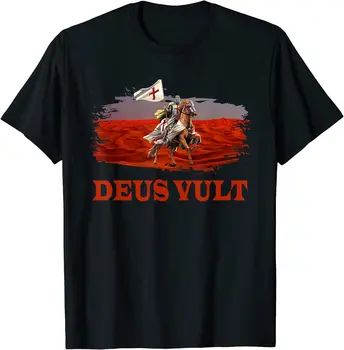 Cavalerii Templieri Deus Vult Cruciat Pavilion Bărbați T-Shirt cu Maneci Scurte Casual 100% Bumbac Vara de Îmbrăcăminte pentru Bărbați