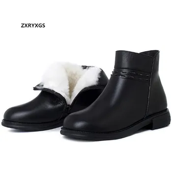 2021 Noua Moda De Iarnă Glezna Cizme Negre Piele Cizme Cald În Interior Pluș Lână Cizme De Dimensiuni Mari Confortul Pantofi Femei Cizme