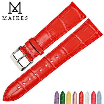MAIKES de Colorat de Înaltă Calitate 12mm-20mm Ceas Benzi Slub model Luminos Roșu Watchbands Genuine Piele Subțire Curea de Ceas Bratari