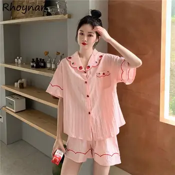 Pijama Seturi Pentru Femei Imprimate Kawaii Agrement Confortabil Homewear Maneci Scurte De Vară De Moda Chic Stil Coreean De Sex Feminin Dulce Sleepwear Ins