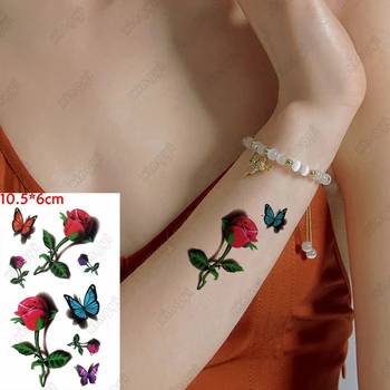 Impermeabil Tatuaj Temporar Autocolante de Culoare 3d Fluture Flori de Trandafir Flash Tatuaj Fals Tatuaj pe Încheietura Brațului pentru Femei, Bărbați, Fete
