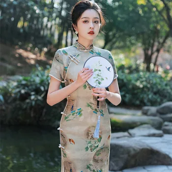 Chinezoaice Sexy Cheongsam De Imprimare De Flori Mini Qipao Traditioanl Rochie Casual Pentru Femei Guler Mandarin