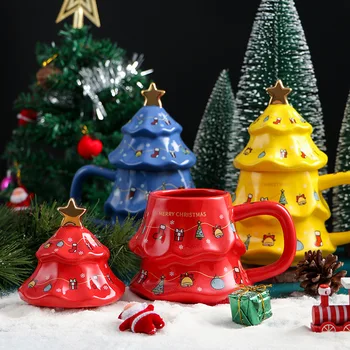 Ceramica Ceașcă de Cafea Pomul de Crăciun în Formă de Căni cu Capac Creative de Crăciun Decora Cadouri Personalizate Ceai Lapte Apă Potabilă Ceașcă