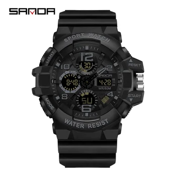 SANDA Brand Barbati Ceasuri Sport Dual Display Analog Digital cu LED-uri Electronice de Cuarț Ceasuri de mana rezistent la apă în aer liber, Ceas Militar