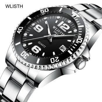 2019 Wlisth Brand Ceas Barbati Bezel Rotativ Gmt Sticlă de Safir rezistent la apa 30m Sport din Oțel Inoxidabil Moda Cuarț Reloj Hombre