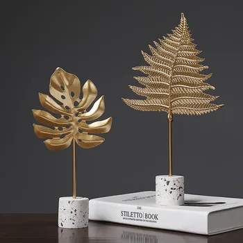 Nordic Golden Leaf Ornamente Din Fier Forjat Rafinat Decor Acasă Creative De Artizanat Metal De Bază De Lemn Imitație De Plante Ornament