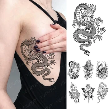 Impermeabil Tatuaj Temporar Autocolant linie simplă dragon sarpe Flash Tatuaje Gotice Y2K Body Art Brațul Fals Tatuaj Bărbați Femei