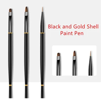 3 Buc/Set Negru de Cupru Perie de Unghii Stilou pentru Decorare de Moda Nailon Blana Unghiile Instrumente de Artă pentru DIY Design Manichiura