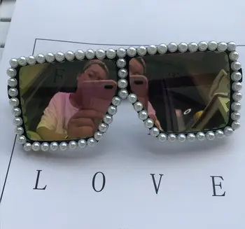 Handmade Roz Oglindă Lentile Bărbați ochelari de Soare pentru Femei de Lux Pearl Ochelari Supradimensionate Nuante UV400 Ochelari de vedere Fata Mare Oculos de sol