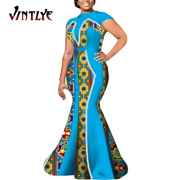 African Rochii pentru Femei Elegante Mozaic Maxi Robă Lungă Rochie Ankara Cutat Dashiki Femei Rochii Haine Africane Wy6403