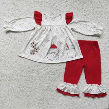 Fete de crăciun costume de Mos craciun lapte, cookie-uri model zbura casual cu maneci rosii pantaloni toamna iarna haine copii seturi