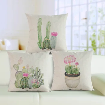 Mici Verzi Proaspete De Plante Cactus Bonsai Stil De Cerneală Model De Pernă Simplu Natural Home Decor Canapea Pernă Acoperă