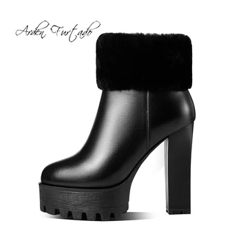 Arden Furtado 2021 Moda de Iarnă Pantofi pentru Femei Rotund toe din piele de Iepure de păr tocuri Indesata cu Fermoar doamnelor cizme Glezna