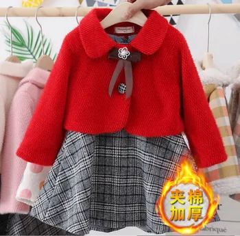 Roșu Crăciun fata copil copil tartan de lână rochie 2 bucata set haine de copil tinuta de halloween fata tip boutique de haine