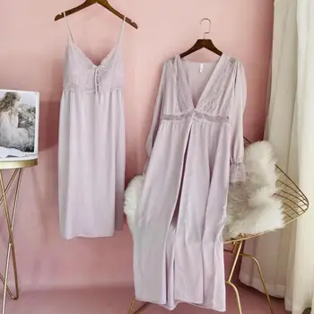 Gary Femei Satin Acasă Îmbrăcăminte Lenjerie Intima Primavara Noi 2 BUC Kimono-Halat Set Casual cu Maneca Lunga Halat de baie Halat de Homewear