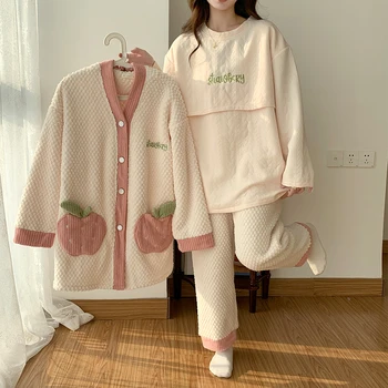 3pcs/set Flanel Alăptează Haine de Maternitate Tinuta care Alăptează Pijamale pentru Femei Sarcina Sleepwear Gros de Iarna