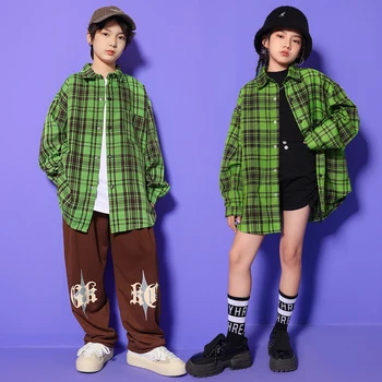 Adolescentă Băiat Kpop Streetwear Hip Hop Îmbrăcăminte Supradimensionat Tricou Verde Jogging Pantaloni Pentru Copii Jazz Dans Costum De Concert Haine