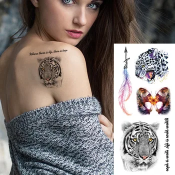 19*9cm tatuaj Temporar autocolant pene Colorate tigru, fluture rezistent la apa de flori Sternului corp tatuaj braț set femei barbati copii