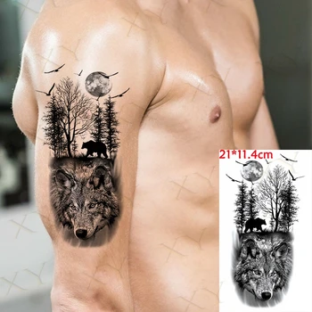 Pădurea Neagră Urs Autocolant Tatuaj Bărbați Femei Copii Leu Lup Moartea Craniu Tatuaj Temporar Fals Henna Skeleton King Animal Tatoo