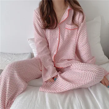 Primavara Toamna Femei Pijama Cu Mâneci Lungi Șic Din Bumbac Pijama Set De Moda Print Floral Acasă Set Pijamale Largi De Sex Feminin Din Două Piese
