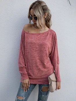 Femei pe Gât Rotund cu Mâneci Lungi Florale Colorate de Bumbac Culoare Solidă Casual, Confortabile, Lejere Moda T-Shirt