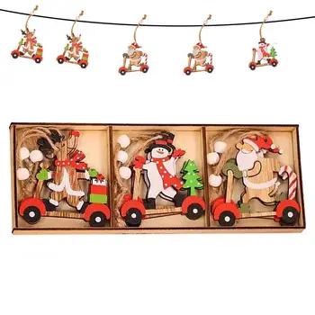 Masina de crăciun Pandantive din Lemn Pom de Crăciun Agățat Ornamente, Decoratiuni de Craciun Pentru Casa de Copii Cadou Creativ Decor 9pcs/cutie