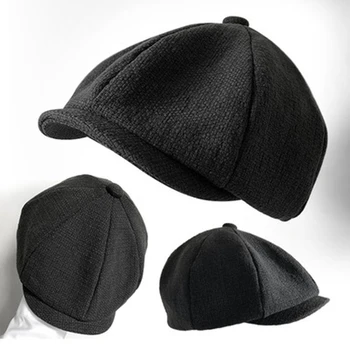 Unisex din bumbac Gatsby Capac Vintage Bereta Hat Black Mens Doamnelor Plat 8 Panoul de Băiat Baker vânzător de ziare Iarna Retro BLM75