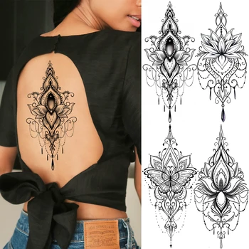 Henna Lotus Pandantiv Tatuaje Temporare Pentru Femei Adulte Fată Fluture Tatuaj Fals Sexy Înapoi Față Braț Impermeabil Tatuaje Hârtie
