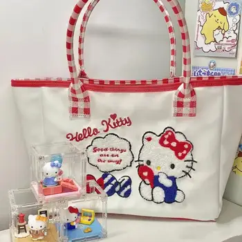 Anime Sanrios Hello Kittys Brodate Geantă De Umăr Kawaii Pu Capacitate Mare Cu Fermoar Impermeabil Tip Geantă De Fete Cadou