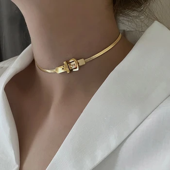 Ceas clasic Cataramă în Formă de Oțel de Titan Cravată Colier Pentru Femei Nou coreea Moda Bijuterii Gotice Fata Sexy Clavicula Lanț