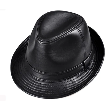 Moda Piele Reale domn Fedora Pălărie Bărbați Toamna anului 2020 Fedoras Solid Negru Vintage Tata Pălării chapeau Femme Capac Panama Pălărie Jazz