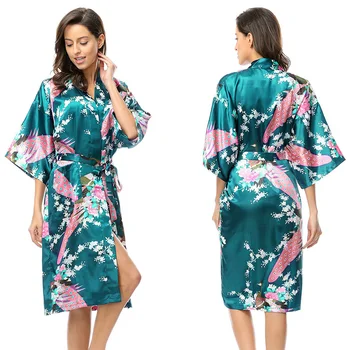 Femei Vara Matase Satin Halat de Folie de Lungă Kimono Cover-up-uri de Flori Imprimate Pijamale Pijamale de Mireasa rochii de domnisoarele de Onoare