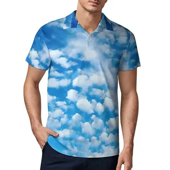 Cloud Mașină Casual Tricou Polo Blue Sky Print T-Shirt Short Sleeve Shirt De Pe Plajă Distracție Supradimensionat Top Cadou