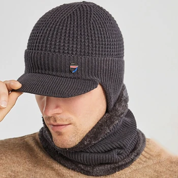 Oameni de Iarna 2 buc Set Parasolar Earflap Beanie Hat Cu Eșarfă Tricot Plus Căptușite mai Cald