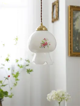 Franceză pastorală alb floare bud sticla pandantiv lumini dormitor noptieră restaurant vintage lămpi decorative corpuri de iluminat
