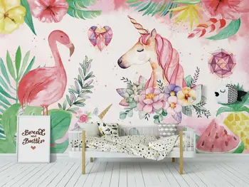 Personalizate de Înaltă calitate tapet roz 3D nordic flamingo unicorn camera copiilor decor perete papel de parede 3d tapet mural