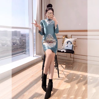Noi, Îmbunătățite Sexy Tang Costum Femei de Înaltă Calitate Oriental Mini Floare Qipao Chineză Tradițională Cheongsam Fusta Rochie de Seara