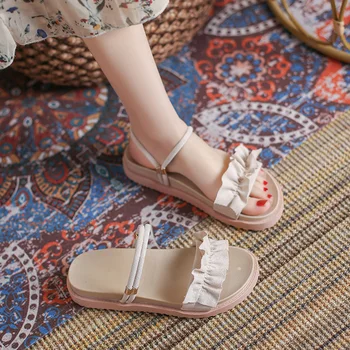 kawaii pantofi Proaspăt Sandale 2021 Noi Femeile de Vară pentru Studenți Zână Stil Moale Jos Sălbatice Pantofi Romane Două-Mod de Sandale