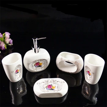 Stil European 5pcs Ceramice Baie Set de Porțelan, Accesorii de Baie Set Sticla Lotiune Pahar Titularul Periuta de dinti Cadou de Nunta