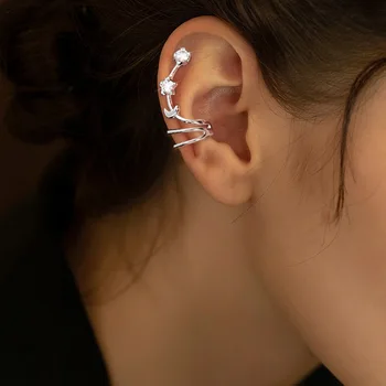 OIMG Argintiu 1buc Zircon Floare Luna Sfoară Ear Cuff pentru Femei Fermecătoare Clip pe Cercei Earcuff Fără Piercing Cercei
