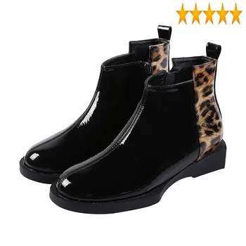 Glezna Căptușeală Lână De Iarnă Pentru Femei De Moda Leopard Mozaic Rotund Toe Flats Cizme Cu Fermoar Casual Ladies High Top Pantofi