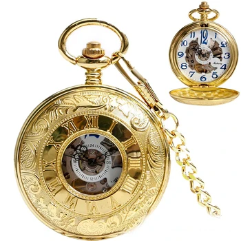 JOJOZ Dubla-deschidere capac față-verso lumina retro manuală, mecanică mare ceas de buzunar bărbați și femei cadou ceas de buzunar