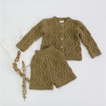 Vintage tricot de bumbac fete de îmbrăcăminte set de grâu forma cardigane tricotate+pantaloni scurți costum pentru băiat și fete haine copii