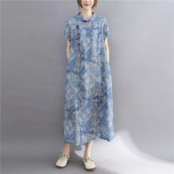 Toamna chineză rochie de flori de imprimare qipao cheongsam moderne cheongsam lenjerie de pat din bumbac rochii elegante qipao oriental cheongsam dressup