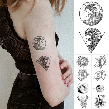 Mic Tatuaj Mare, Soare, Luna Impermeabil Tatuaj Temporar Autocolante Braț Încheietura mâinii Copiii Fals Tattos pe Hârtie Body Art Bărbați Femei