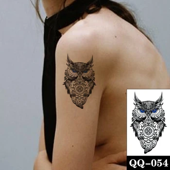 Black Owl Totem Impermeabil Tatuaj Temporar Autocolant Albastru Ochii Design Tatuaje False Flash Tatuaje Braț, Gât Arta Corp pentru Femei, Bărbați