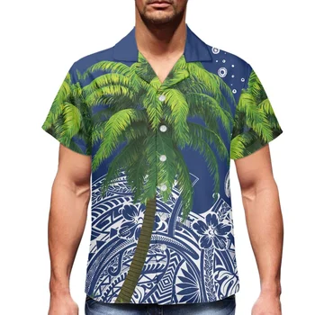 Copac de nucă de cocos Trib Polinezian Tradiționale de Imprimare 2023 Vara Fals de Lux pentru Bărbați Tricou V-Neck Barbati Maneca Scurta Hawaiian Sport Shi