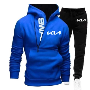 2021 Nou Toamna iarna KIA logo-ul de imprimare Lână de bumbac Bărbați cu fermoar pulover+pantaloni Casual sport Barbati set