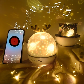 Lampa de noapte cu Proiector Cer Instelat Lumina de Noapte Proiector Decor Dormitor Bluetooth Rotație Muzica Lumina de Noapte pentru Copii Copii Cadou