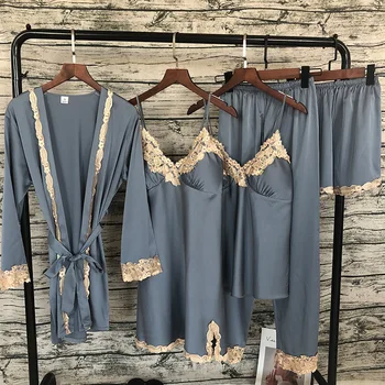 Vara Halat Nou Set Doamna Satin Sleepwear Kimono-Halat De Baie Rochie Pentru Femei Îmbrăcăminte De Noapte Lenjerie Intima Casual Dantela Asieta Cămașă De Noapte